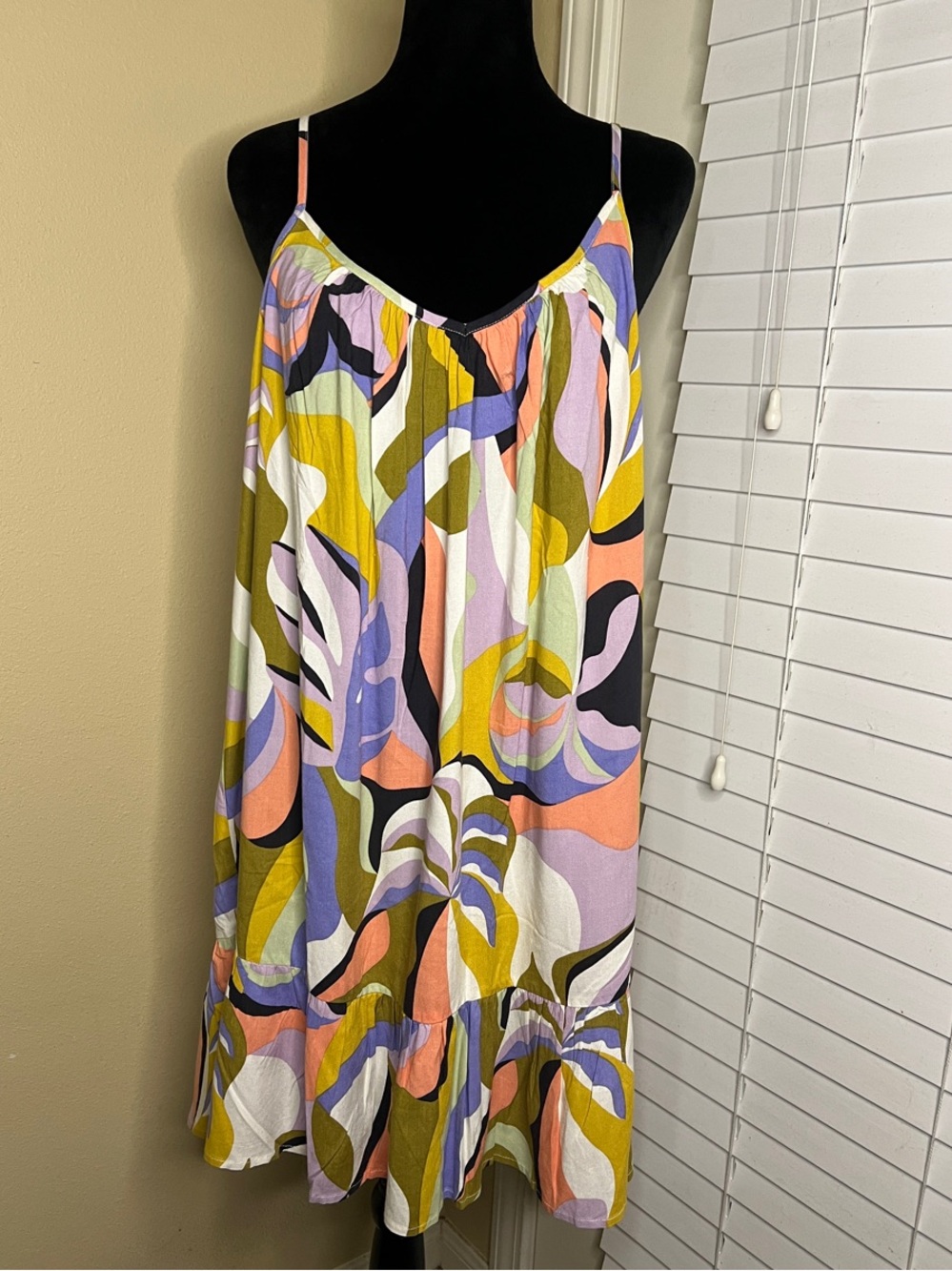Billabong Multi-Color Abstract Mini Dress in Yellow, Pink & Lavender